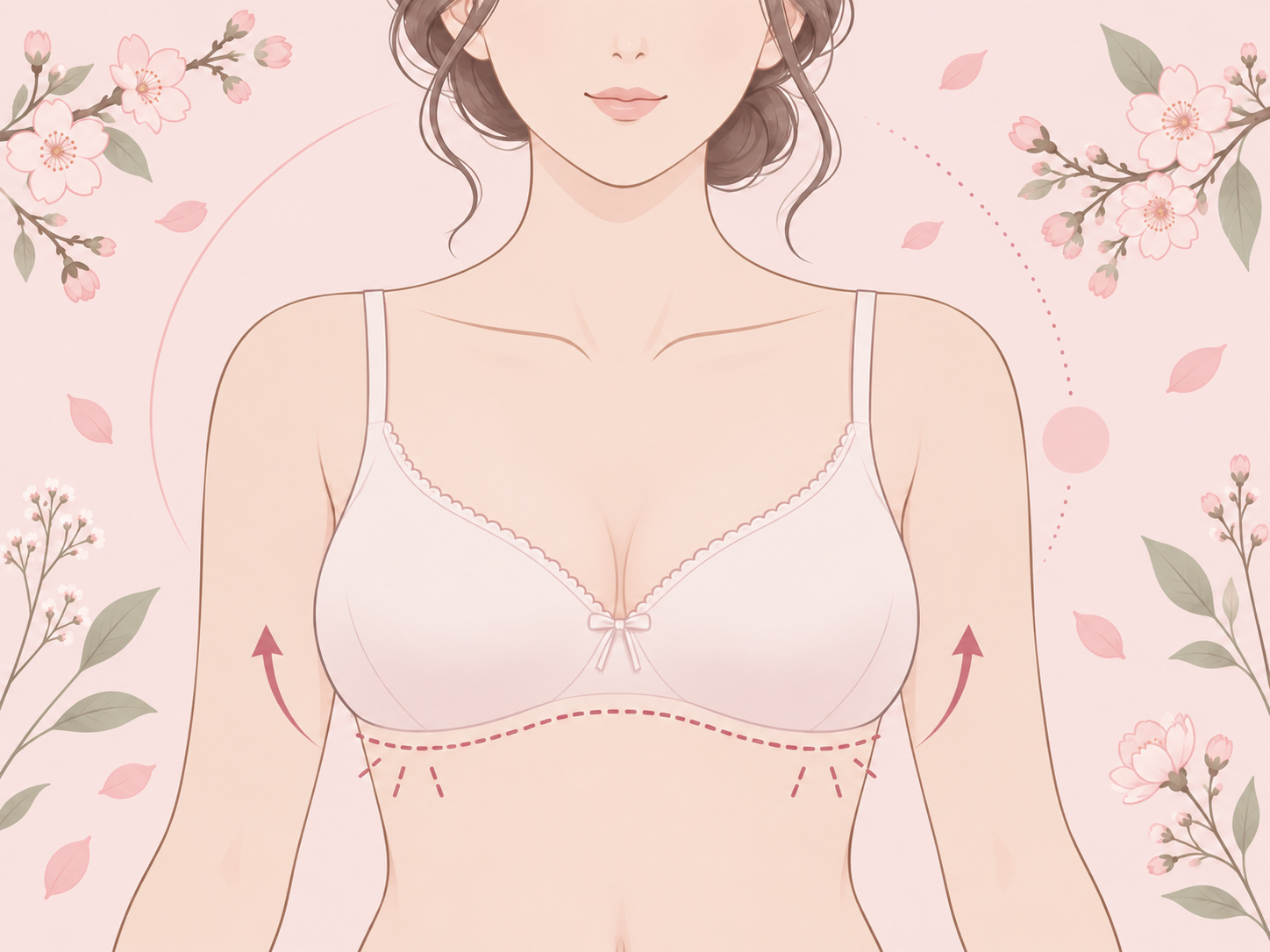 가슴모양 고민 설명 — 가슴 모양 고민의 유형을 라인아트로 표현한 설명 그림