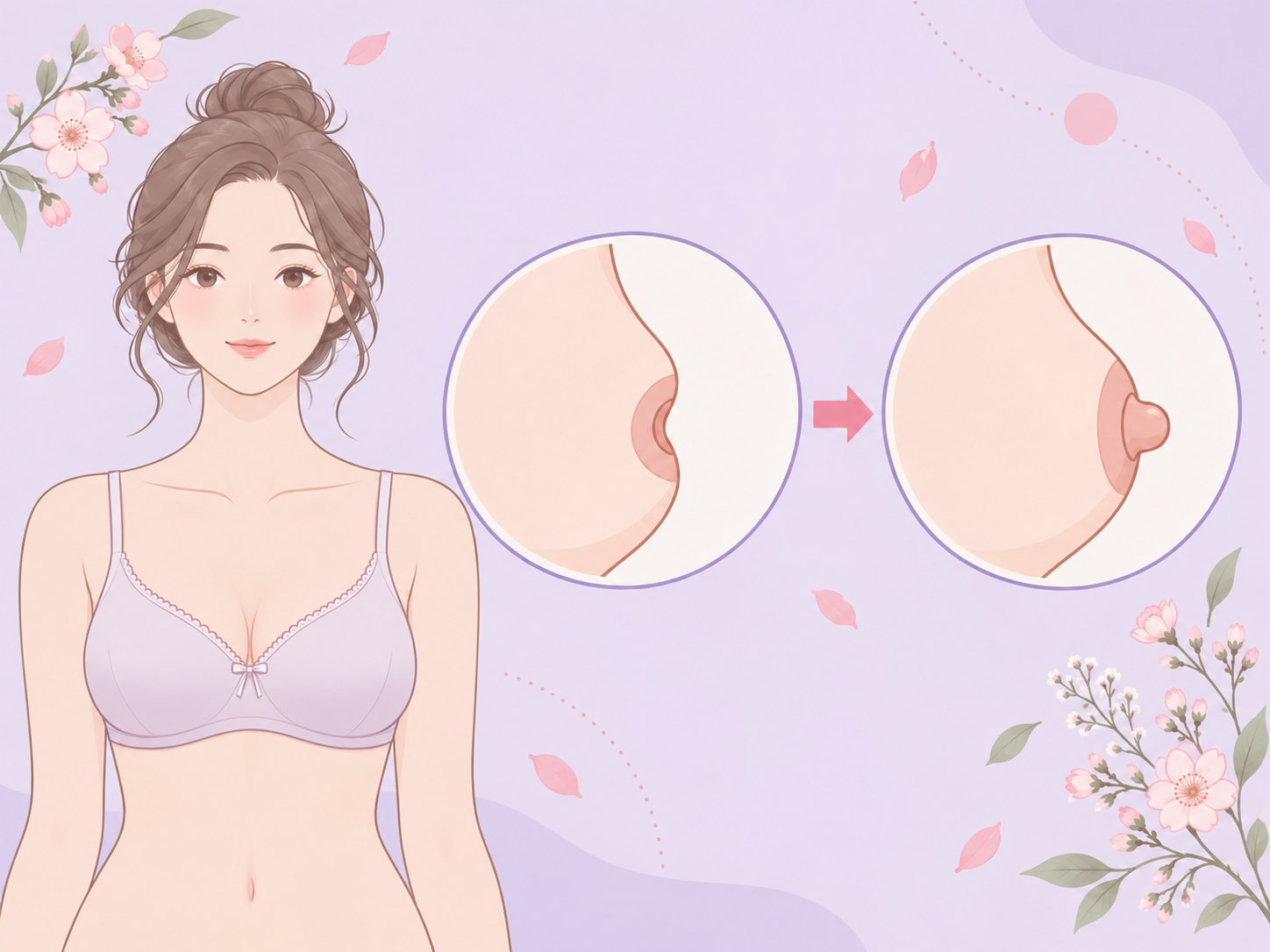 함몰유두 설명 — 유두 형태를 확대 단면도로 비교해 보여주는 설명 그림