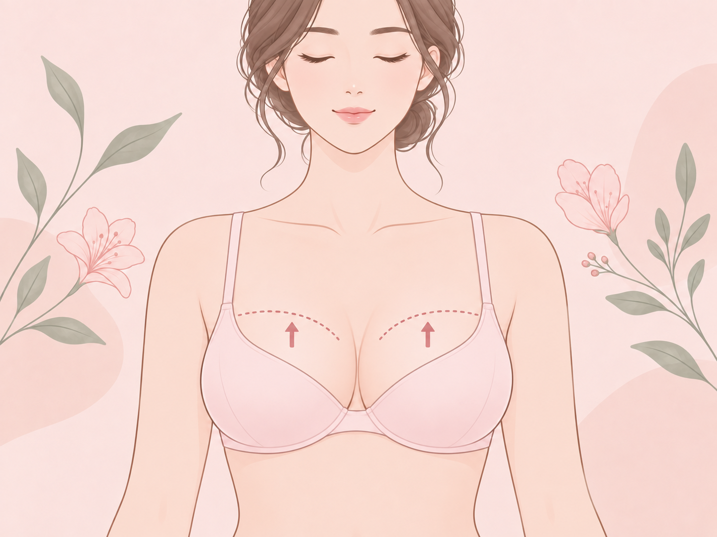 꺼진 윗가슴 설명 — 윗가슴 라인 점선과 위로 향하는 화살표를 표시한 설명 그림